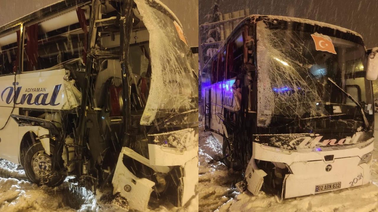 Buzlanma kaza getirdi: Yolcu otobüsü trafik levhasına çarptı! Yaralılar var