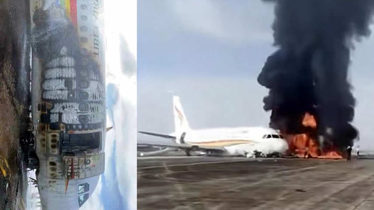 122 kişiyi taşıyan uçak kalkış sırasında pistte alev aldı