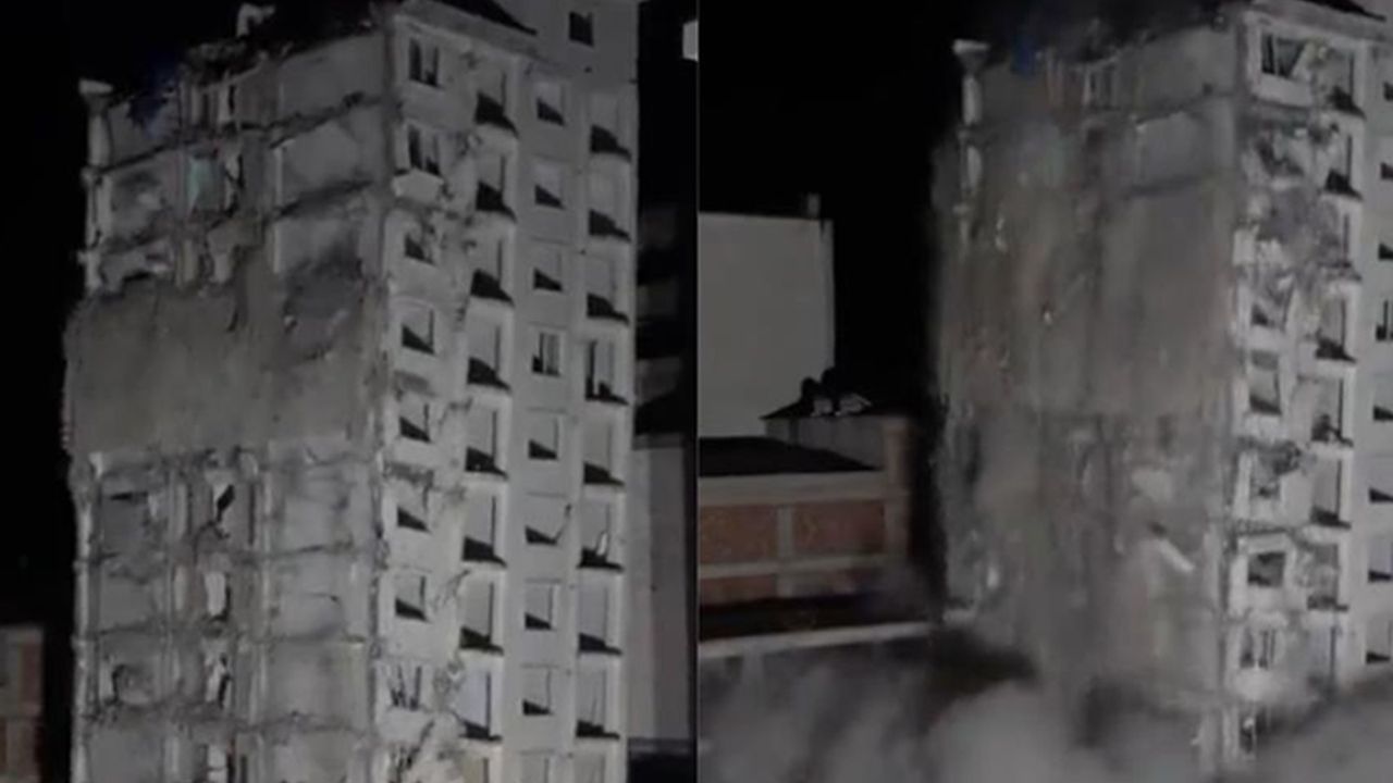 Kahramanmaraş'ta depremde ağır hasar alan bina böyle yıkıldı
