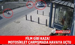 Film Gibi Kaza! Motosiklet Çarpışmada Havaya Uçtu