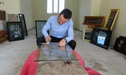 Kahramanmaraş'ta lastikçi ustası camı çatlatarak sanata dönüştürüyor