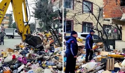 Kocaeli’de kötü koku ihbarıyla gidilen evden 30 ton çöp çıkartıldı