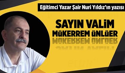 Eğitimci Yazar Şair Nuri Yıldız yazdı: Sayın Valim Mükerrem Ünlüer