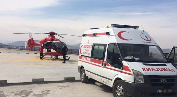 Kahramanmaraş'ta beyninde ödem oluşan hasta, ambulans helikopterle sevk edildi