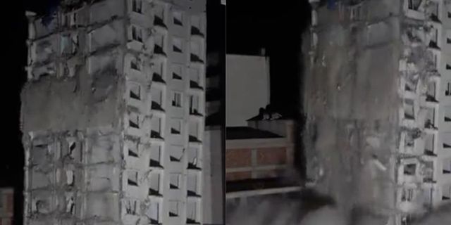 Kahramanmaraş'ta depremde ağır hasar alan bina böyle yıkıldı