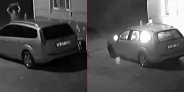 Husumetlisinin aracını önce taşladı sonra yaktı