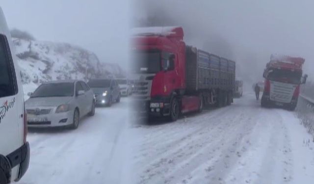 Kahramanmaraş'ta etkili kar yağışı nedeniyle araçlar yolda kaldı