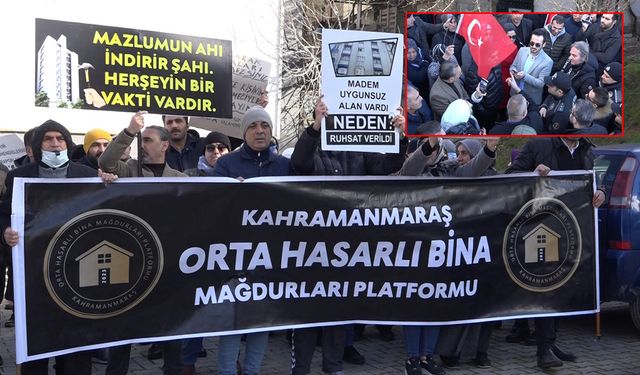 Kahramanmaraş'ta Orta Hasarlı bina mağdurlarından düdüklü ve sloganlı yürüyüş