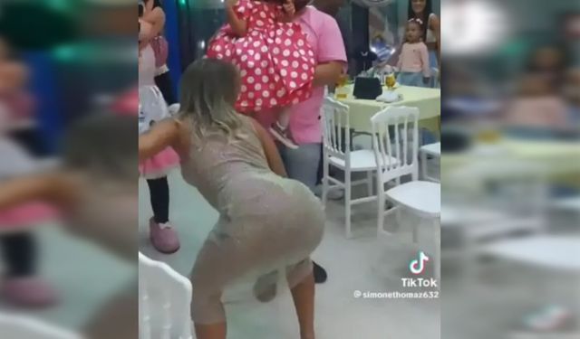 Kızının doğum gününde bir anda twerk yapmaya başladı