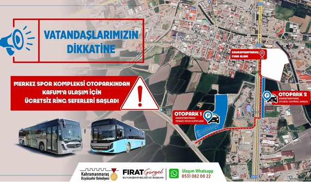 Merkez Spor Kompleksi Otoparkından Fuara Ücretsiz ring seferleri başladı!