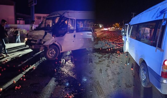 Kahramanmaraş'ta minibüs domates yüklü traktöre çarptı: 10 yaralı