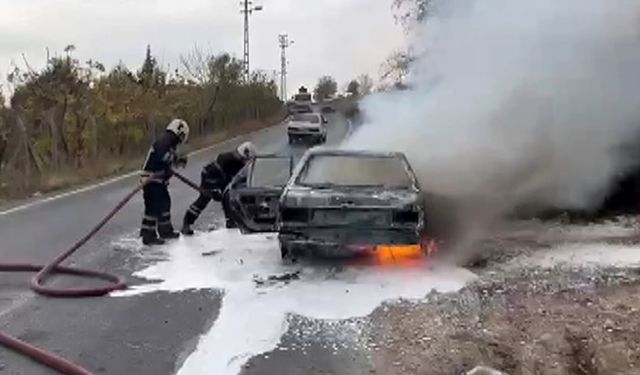 Kahramanmaraş'ta park halindeki otomobil çıkan yangında küle döndü