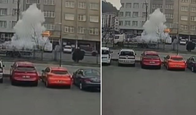 Trabzon'da korku dolu anlar! Seyir halindeki tüp kamyonunda patlama