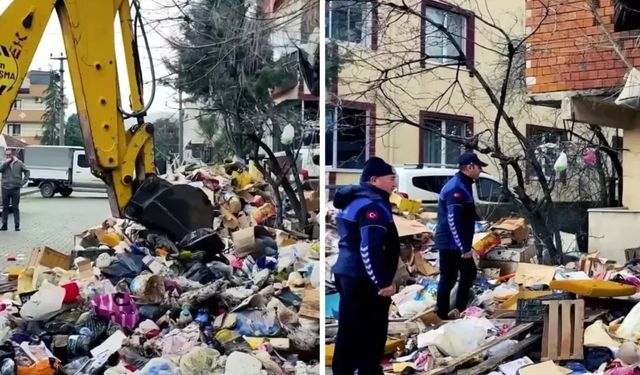 Kocaeli’de kötü koku ihbarıyla gidilen evden 30 ton çöp çıkartıldı