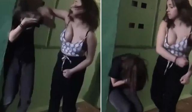 Okul koridorunda ‘yan baktın’ kavgası: Çaresizce kendini korumaya çalıştı!