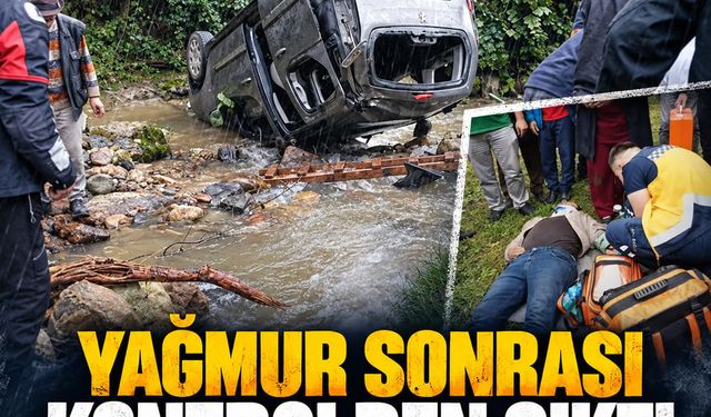 Şalpazarı’nda korkutan kaza: Araç dereye uçtu