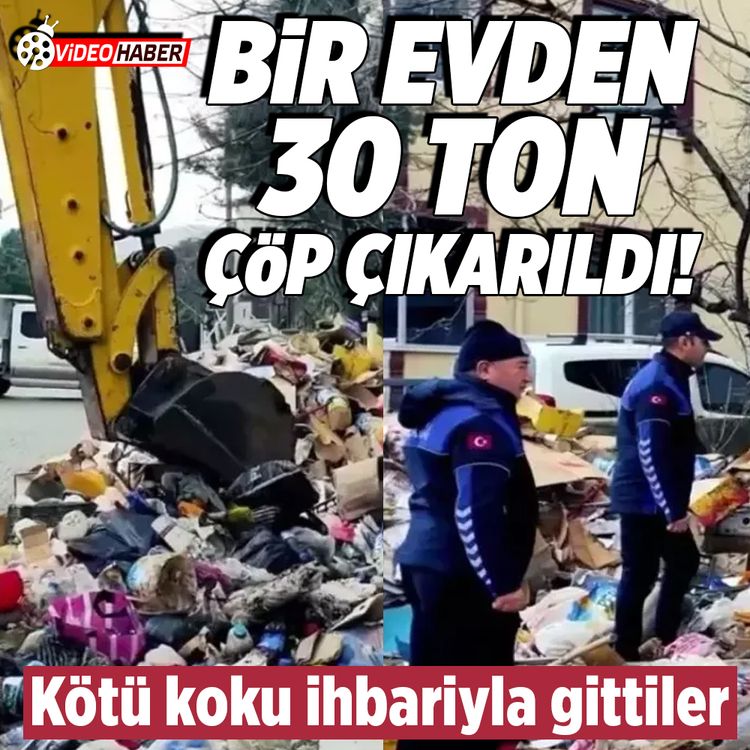 Kocaeli’de kötü koku ihbarıyla gidilen evden 30 ton çöp çıkartıldı