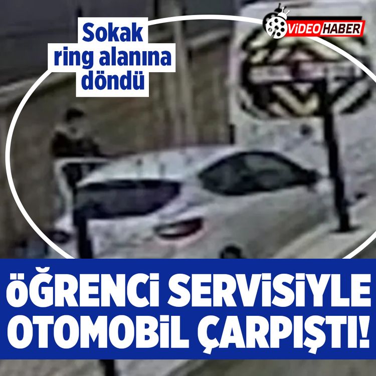 Öğrenci servisiyle otomobil çarpıştı, sokak ring alanına döndü