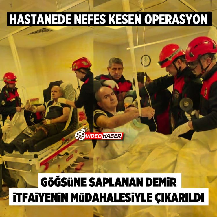 Göğsüne saplanan demir itfaiyenin müdahalesiyle çıkarıldı