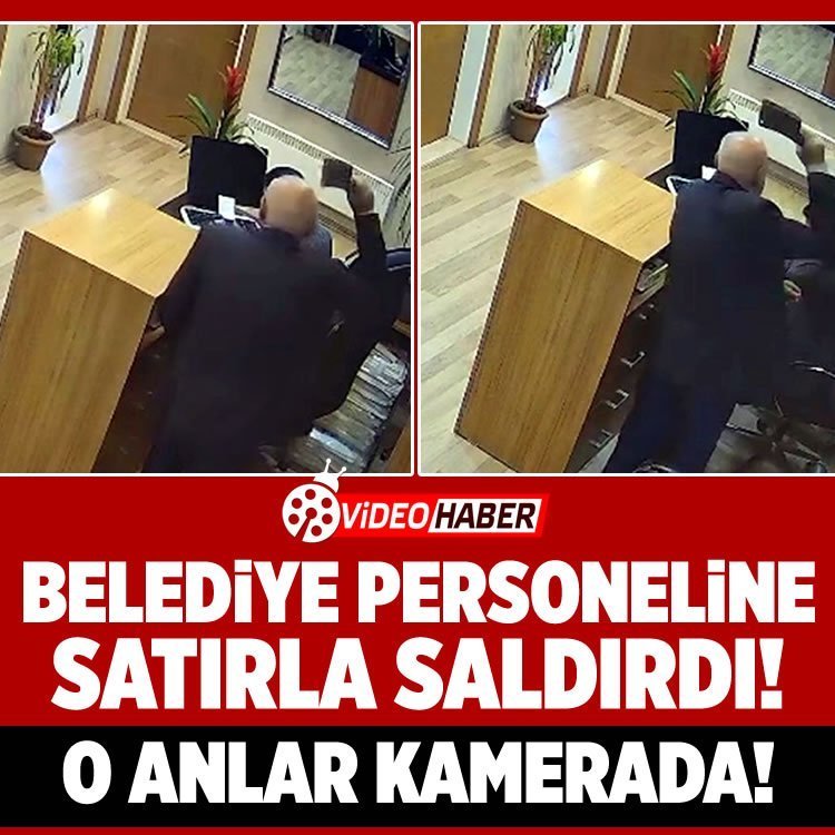 Belediye personeline satırla saldırı anı kamerada