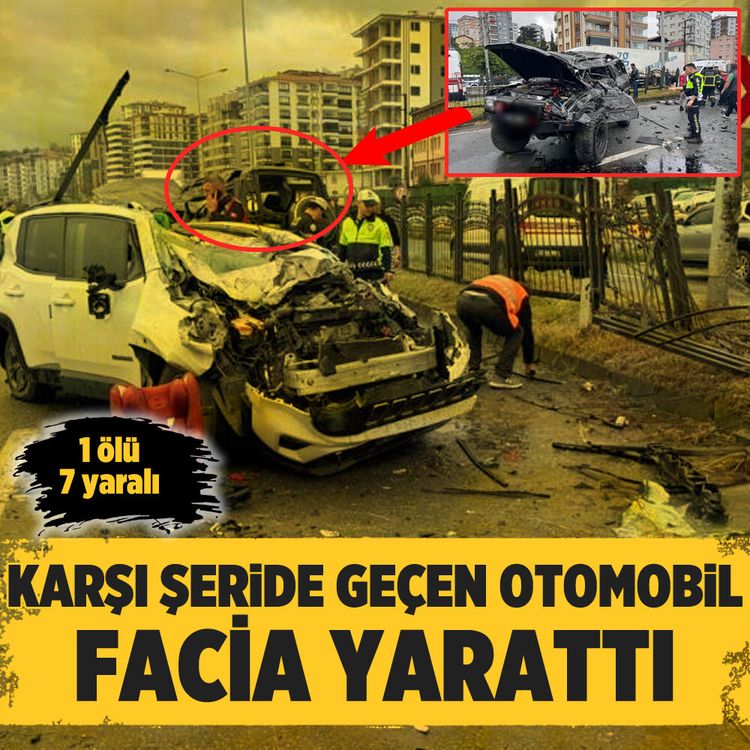Karşı şeride geçen otomobil facia yarattı 1 ölü 7 yaralı