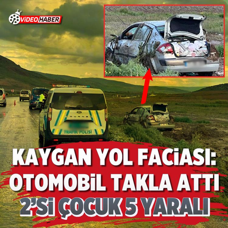 Kaygan yol faciası: Alaca’da otomobil takla attı 2’si çocuk 5 yaralı