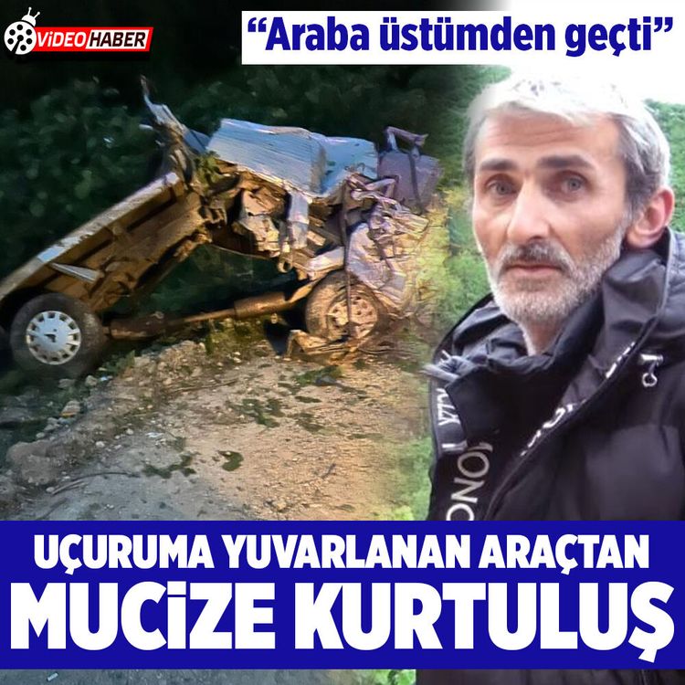 Giresun'da uçuruma yuvarlanan araçtan mucize kurtuluş