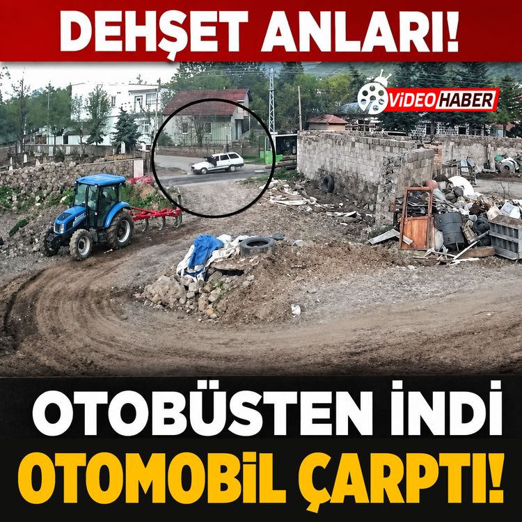 Otobüsten indi, otomobil çarptı: O anlar kamerada
