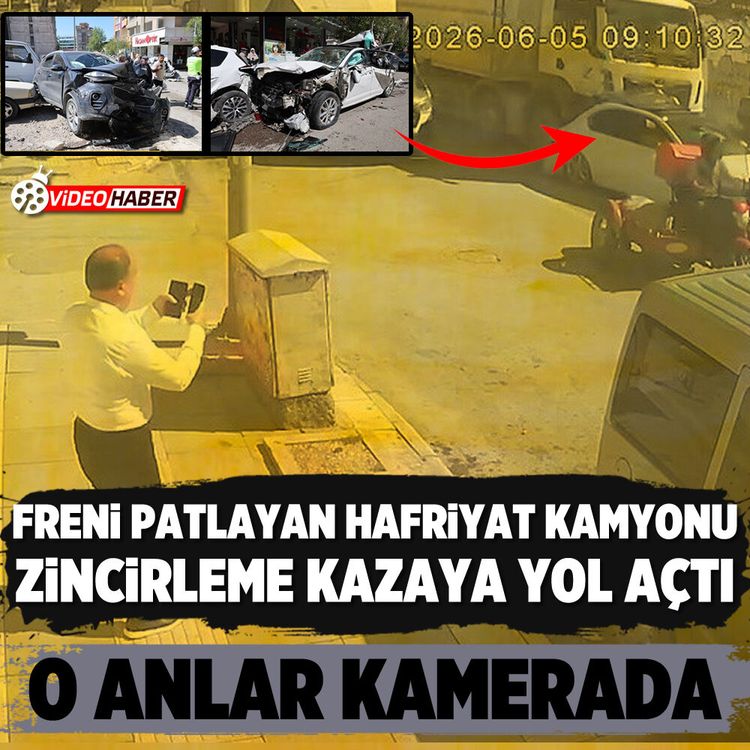 Freni patlayan hafriyat kamyonu zincirleme kazaya yol açtı: O anlar kamerada