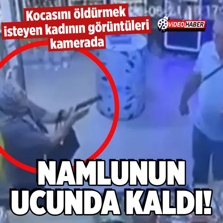 Eşine silah doğrulttuğu anlar kamerada: Tetik çekildi ama...