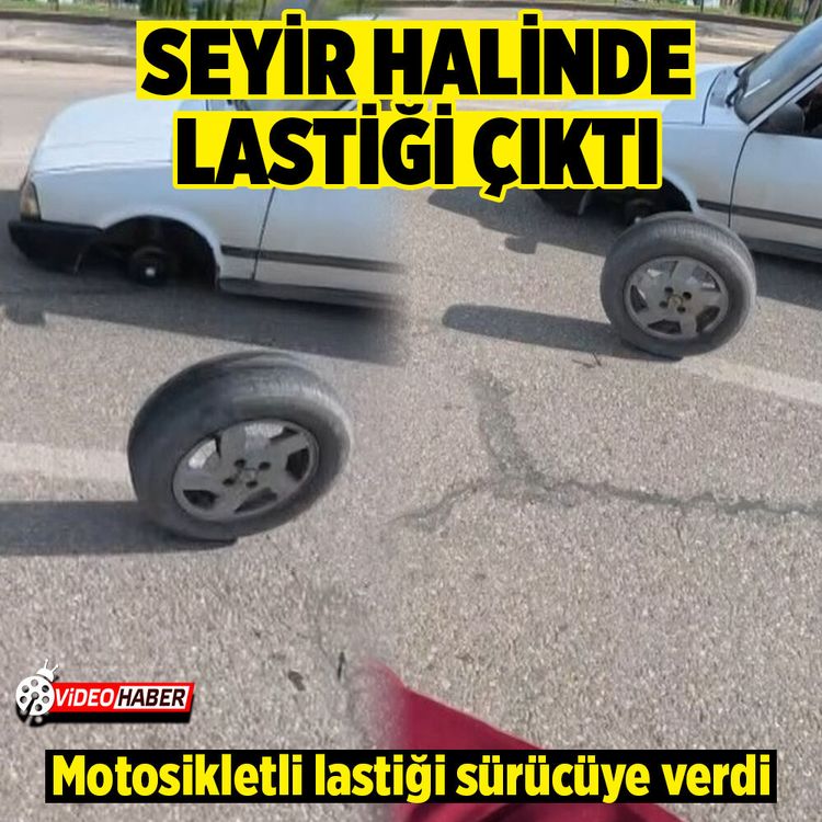 Seyir halindeki Tofaş’ın lastiği çıktı, motosikletli yardıma koştu