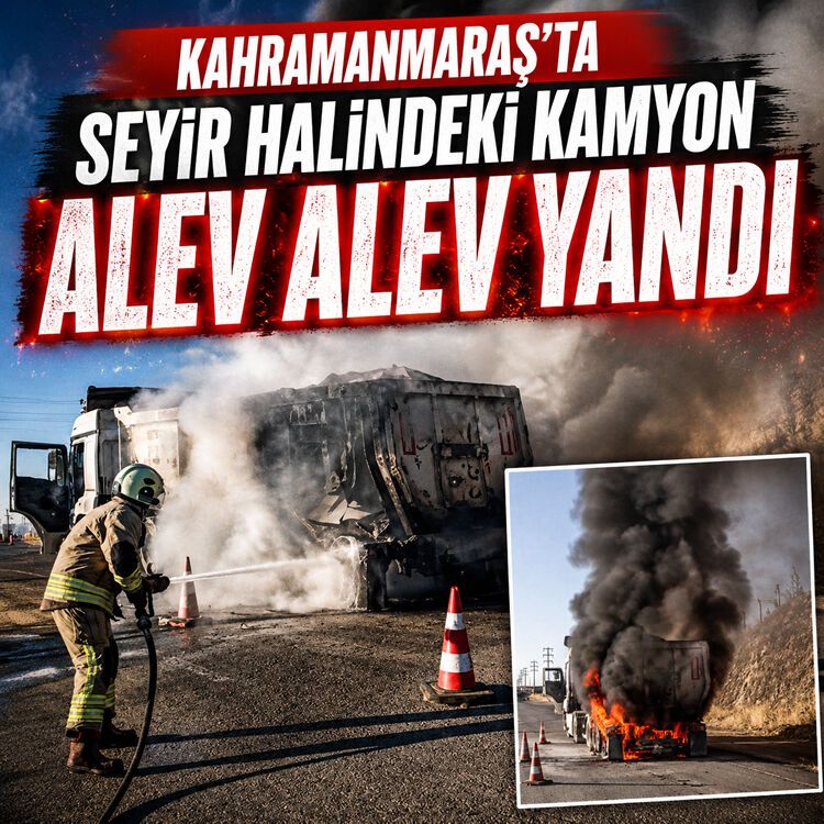 Kahramanmaraş'ta seyir halindeki kamyon alev alev yandı