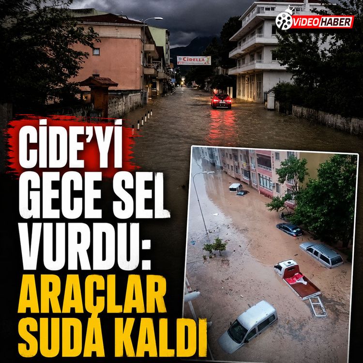 Cide’yi gece sel vurdu: Araçlar suda kaldı