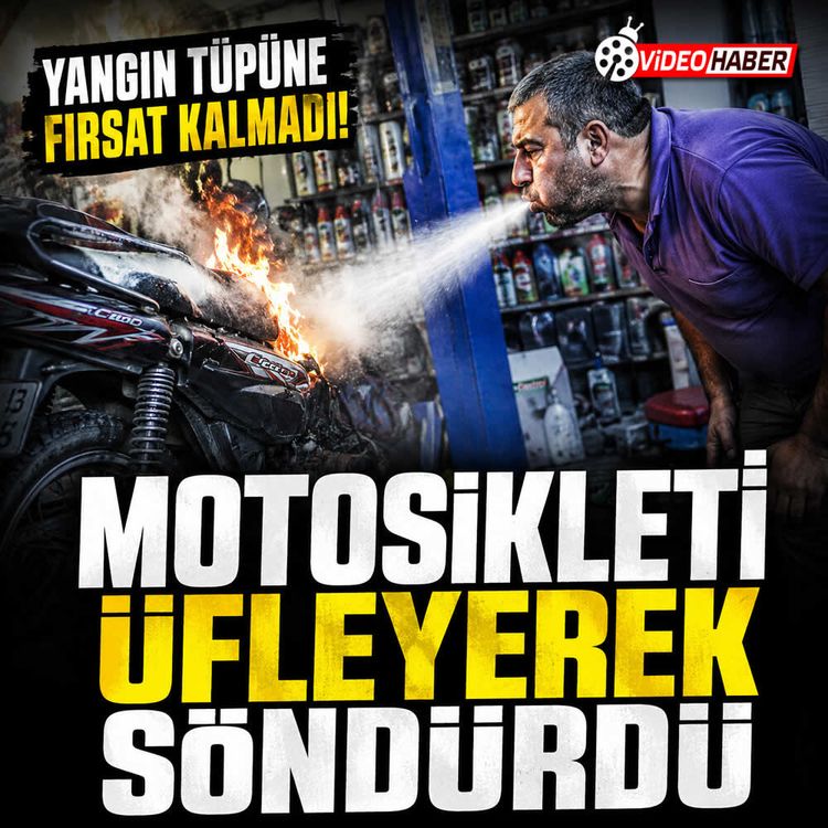 Yangın tüpüne fırsat kalmadı! Motosikleti üfleyerek söndürdü