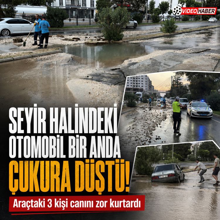 Adıyaman'da su borusu patladı: Asfalt çöktü, otomobil çukura düştü