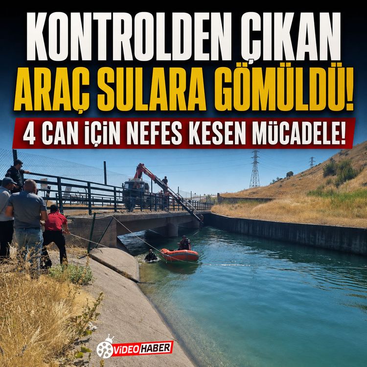 Kontrolden çıkan araç kanala uçtu! Suya gömülen araçtan mucize kurtuluş