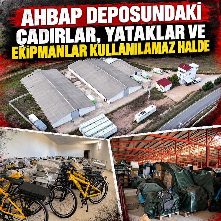 Ahbap deposundaki çadırlar, yataklar ve ekipmanlar kullanılamaz halde