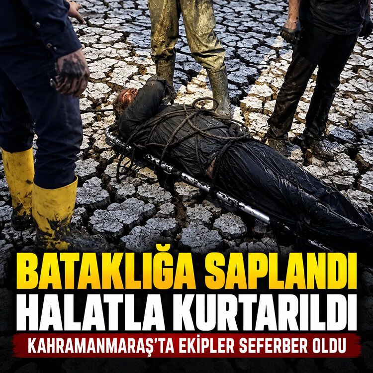 Kahramanmaraş'ta bataklığa saplanan yaşlı adamı ekipler halatla kurtardı