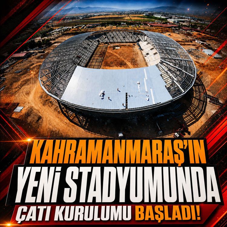 Kahramanmaraş'ın yeni stadyumunda kaba inşaat bitti, çatı kurulumu başladı