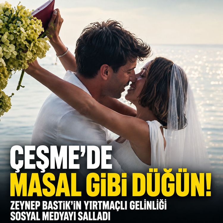 Çeşme’de masal gibi düğün! Zeynep Bastık’ın yırtmaçlı gelinliği sosyal medyayı salladı