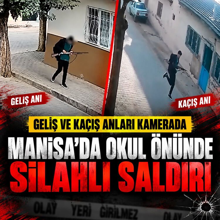 Manisa'da okul önünde silahlı saldırı: Saldırganın gelişi ve kaçışı kamerada