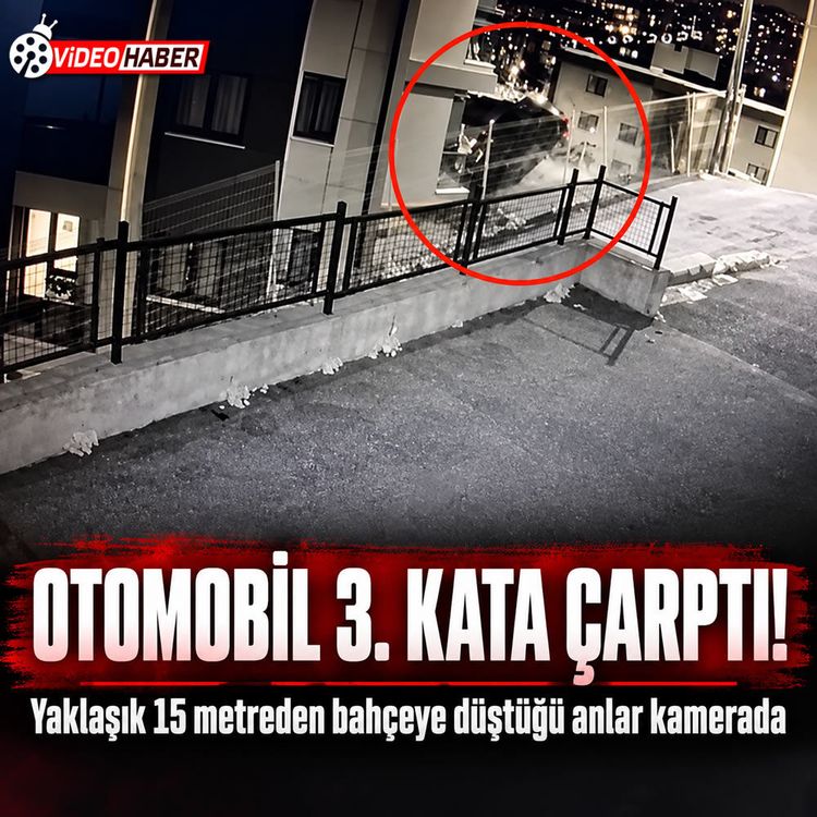 İstanbul’da otomobil 3. kata çarpıp bahçeye düştü