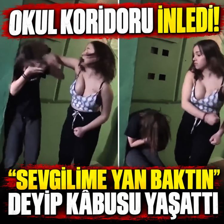 Okul koridorunda ‘yan baktın’ kavgası: Çaresizce kendini korumaya çalıştı!