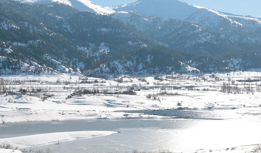 Kahramanmaraş'ta sular altında kalan köy buz tuttu!