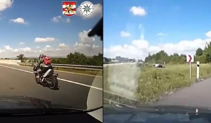 Radara yakalanan motosiklet sürücüsü, polis kovalamacasında takla attı, işte o görüntüler!