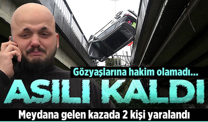 Rize'de takla atan araç 2 viyadük arasında askıda kaldı