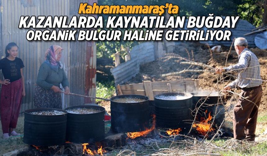 Kahramanmaraş'ta kazanlarda kaynatılan buğday organik bulgur haline getiriliyor