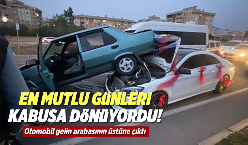 Otomobil gelin arabasının üstüne çıktı: 1 yaralı