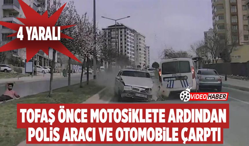 Tofaş Önce Motosiklete Ardından Polis Aracı ve Otomobile Çarptı: 4 Yaralı
