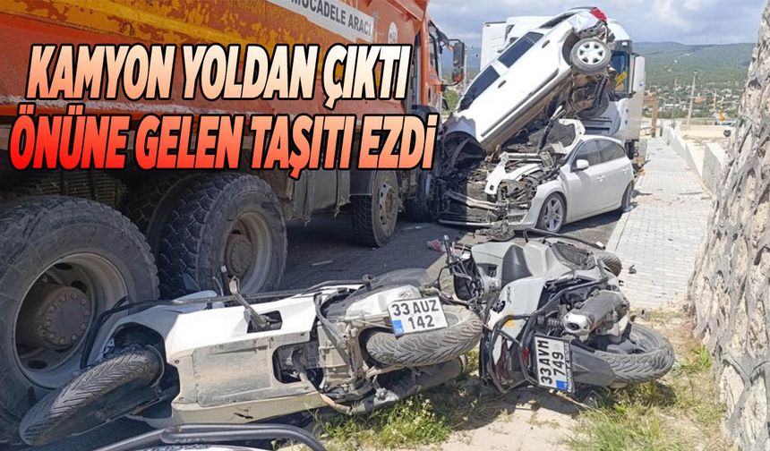 Kamyon Yoldan Çıktı Önüne Gelen Taşıtı Ezdi